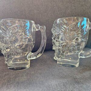 PAIR Luminarc Large Glass Skull Mugs, 32 oz.